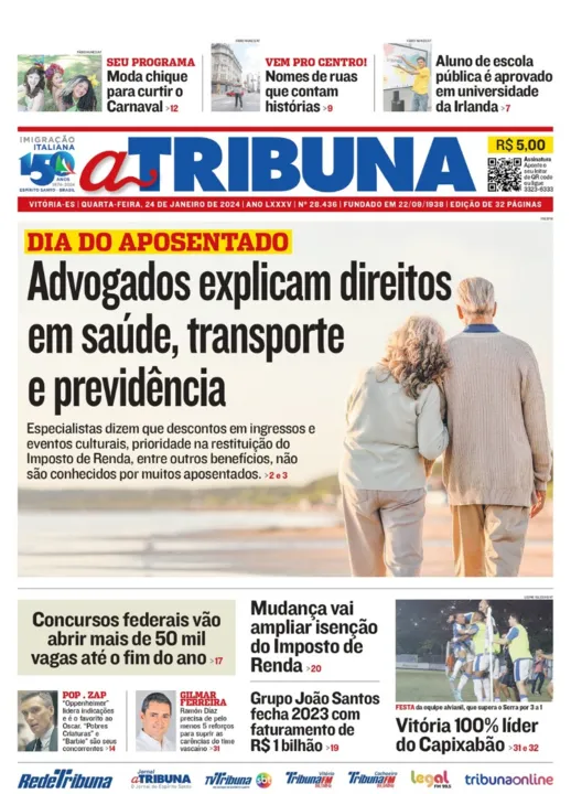 Imagem ilustrativa da imagem Confira os destaques do jornal A Tribuna desta quarta-feira