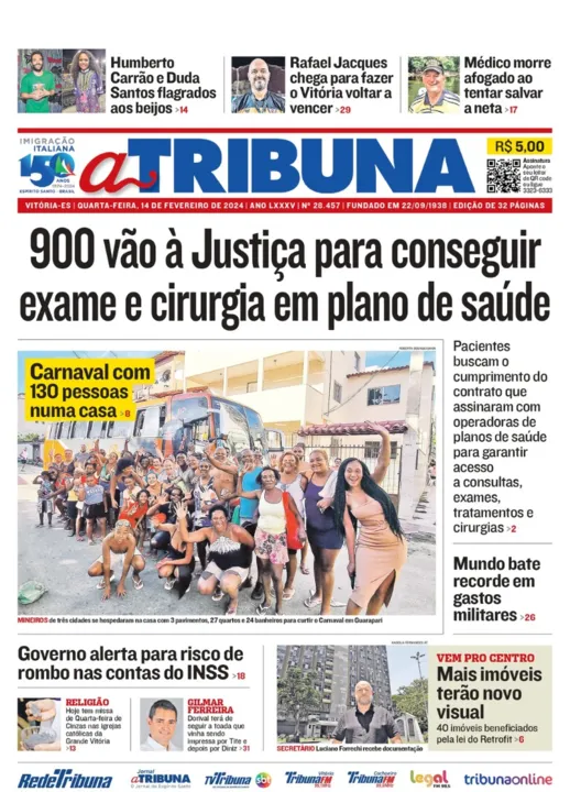 Imagem ilustrativa da imagem Confira os destaques do jornal A Tribuna desta quarta-feira