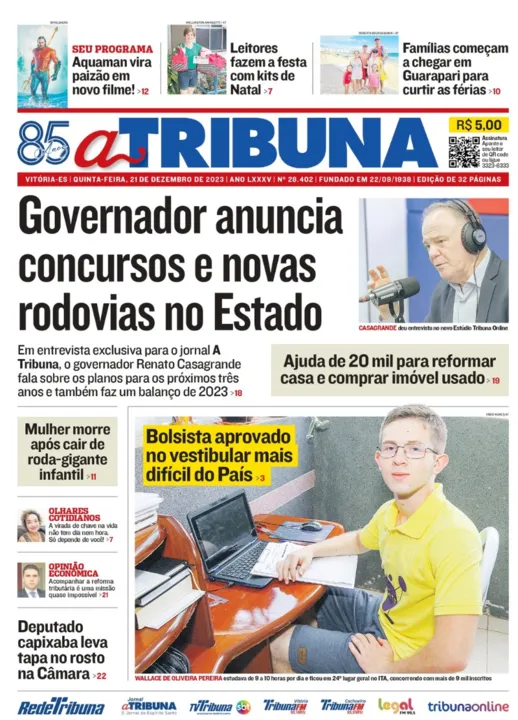 Imagem ilustrativa da imagem Confira os destaques do jornal A Tribuna desta quinta-feira