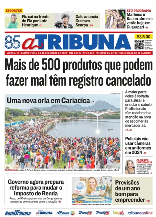 Imagem ilustrativa da imagem Confira os destaques do jornal A Tribuna desta quinta-feira