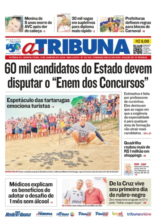 Imagem ilustrativa da imagem Confira os destaques do jornal A Tribuna desta quinta-feira