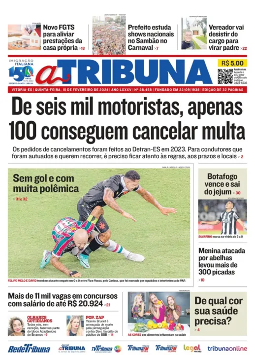 Imagem ilustrativa da imagem Confira os destaques do jornal A Tribuna desta quinta-feira
