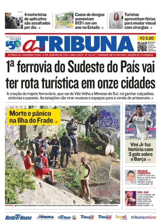 Imagem ilustrativa da imagem Confira os destaques do jornal A Tribuna desta segunda-feira