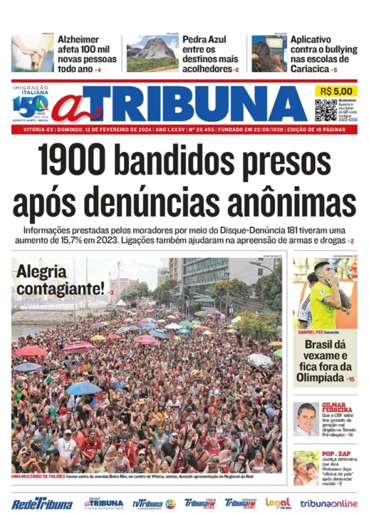 Imagem ilustrativa da imagem Confira os destaques do jornal A Tribuna desta segunda-feira