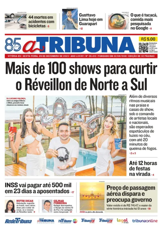 Imagem ilustrativa da imagem Confira os destaques do jornal A Tribuna desta sexta-feira