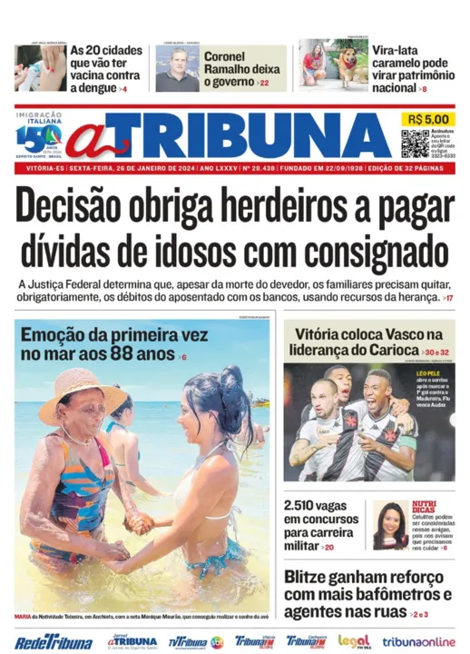 Imagem ilustrativa da imagem Confira os destaques do jornal A Tribuna desta sexta-feira