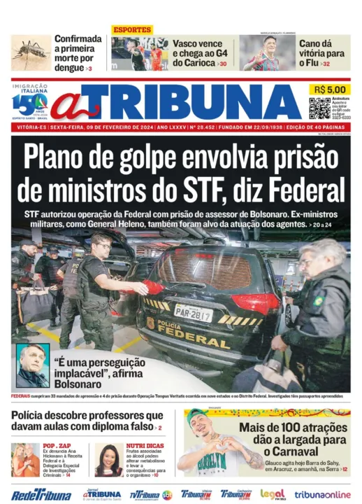 Imagem ilustrativa da imagem Confira os destaques do jornal A Tribuna desta sexta-feira