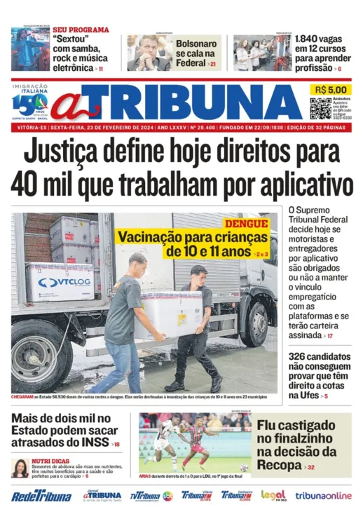Imagem ilustrativa da imagem Confira os destaques do jornal A Tribuna desta sexta-feira