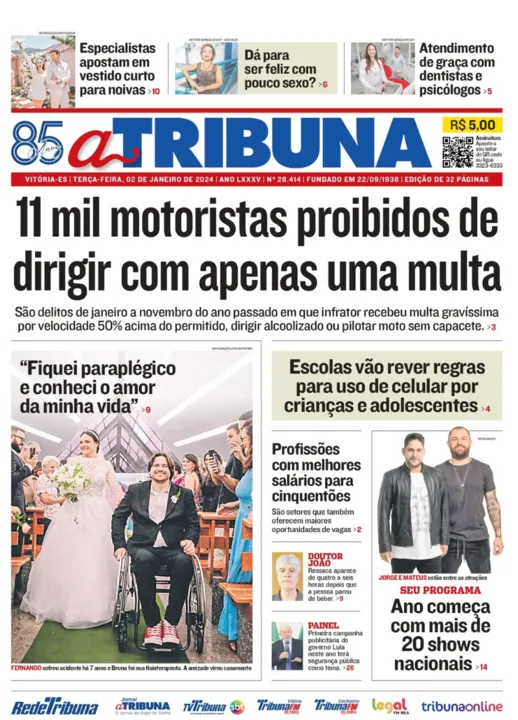 Imagem ilustrativa da imagem Confira os destaques do jornal A Tribuna desta terça-feira