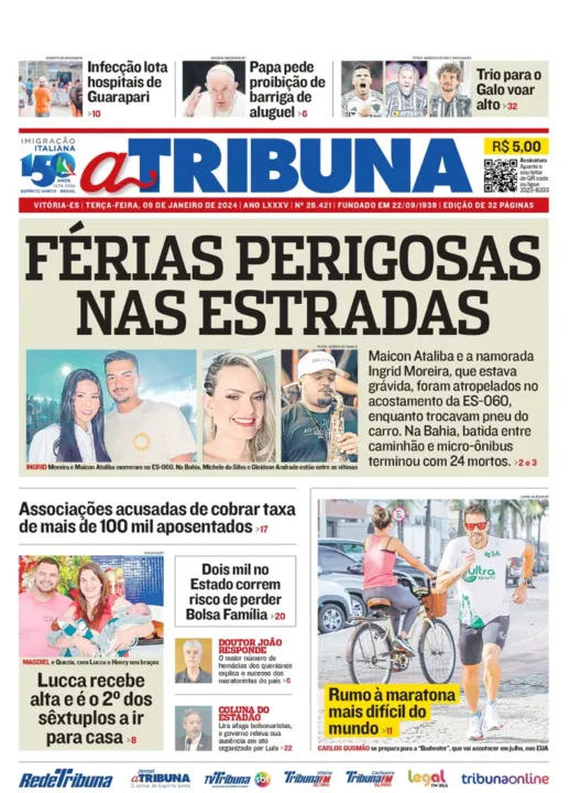 Imagem ilustrativa da imagem Confira os destaques do jornal A Tribuna desta terça-feira