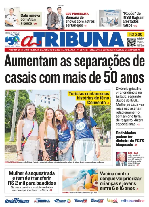 Imagem ilustrativa da imagem Confira os destaques do jornal A Tribuna desta terça-feira