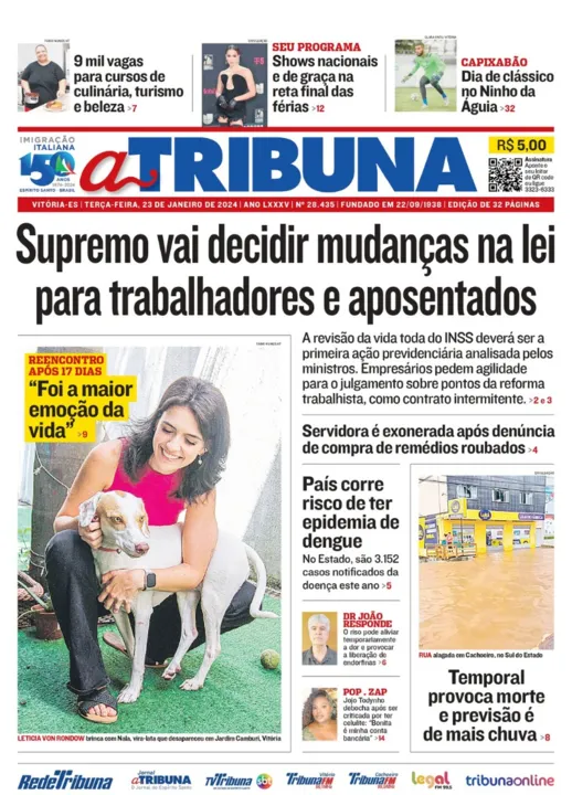 Imagem ilustrativa da imagem Confira os destaques do jornal A Tribuna desta terça-feira