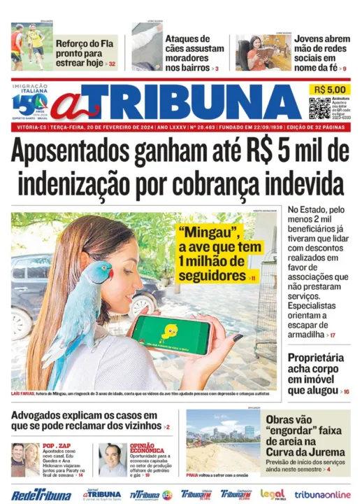 Imagem ilustrativa da imagem Confira os destaques do jornal A Tribuna desta terça-feira