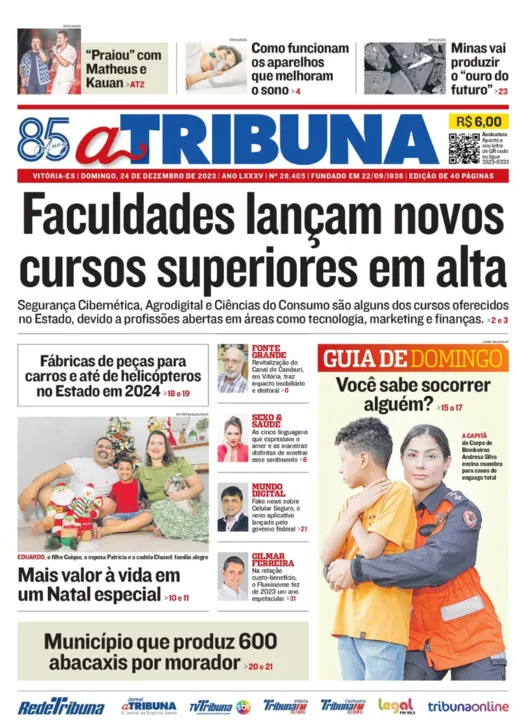 Imagem ilustrativa da imagem Confira os destaques do jornal A Tribuna deste domingo