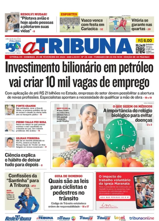 Imagem ilustrativa da imagem Confira os destaques do jornal A Tribuna deste domingo