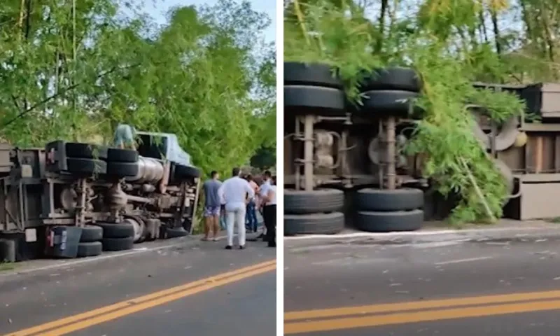 Imagem ilustrativa da imagem Motorista morre após carreta tombar em rodovia do ES