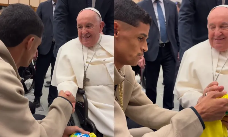 Imagem ilustrativa da imagem VÍDEO | Luva de Pedreiro pergunta ao papa Francisco se ele prefere Messi ou Ronaldo