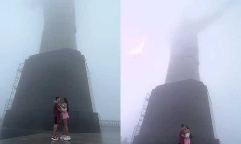 Imagem ilustrativa da imagem VÍDEO | Raio atinge o Cristo Redentor durante foto de casal