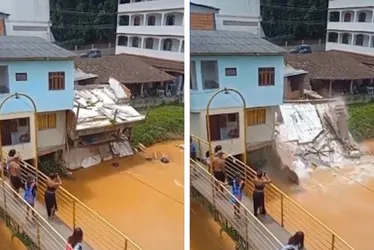Imagem ilustrativa da imagem Casa desaba e escombros caem em rio na região Serrana do ES