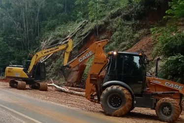 Imagem ilustrativa da imagem Limpeza da BR-262 segue e pista é liberada em pare e siga na região Serrana do ES