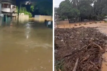 Imagem ilustrativa da imagem Rio transborda, alaga ruas e impede acesso a bairros de Fundão