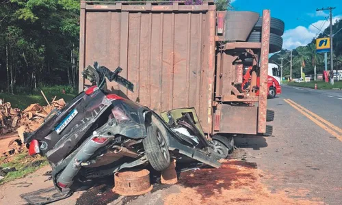 
          Imagem ilustrativa da imagem Babá e criança escapam após carreta esmagar carro
          