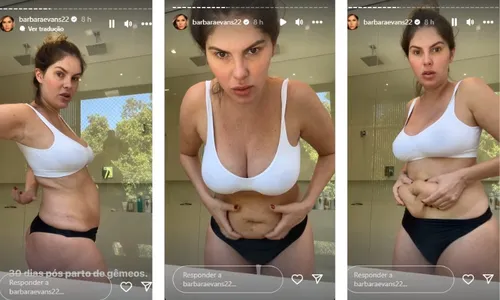 
          Imagem ilustrativa da imagem Bárbara Evans mostra o corpo um mês após dar à luz gêmeos
          