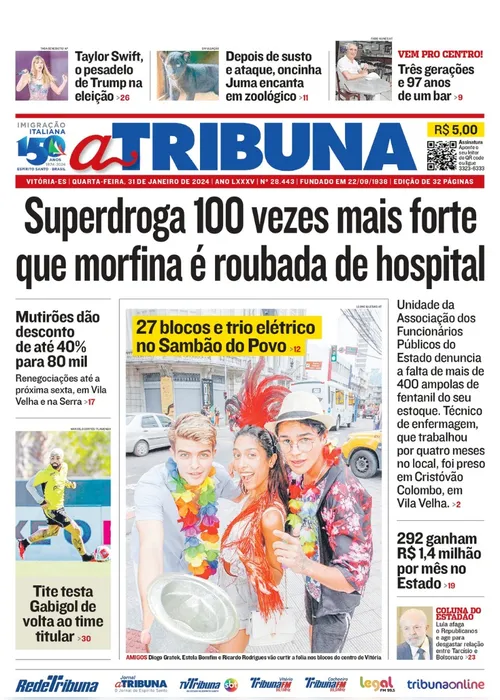 Imagem ilustrativa da imagem Confira os destaques do jornal A Tribuna desta quarta-feira