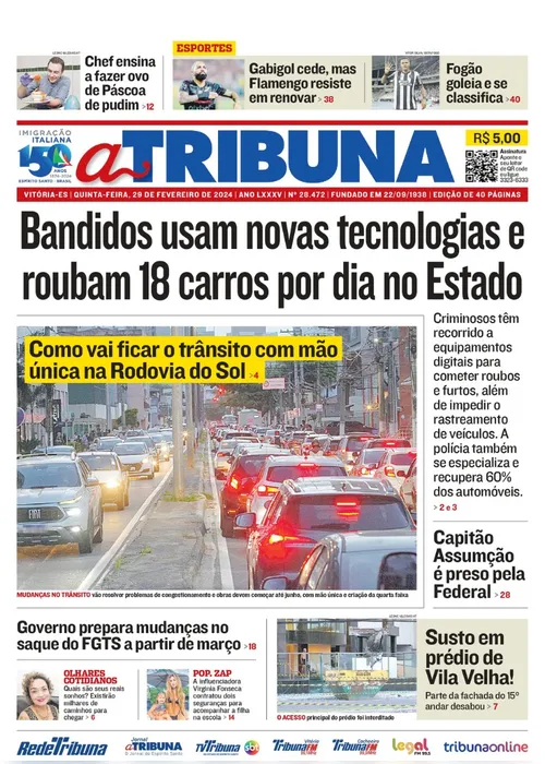 Imagem ilustrativa da imagem Confira os destaques do jornal A Tribuna desta quinta-feira