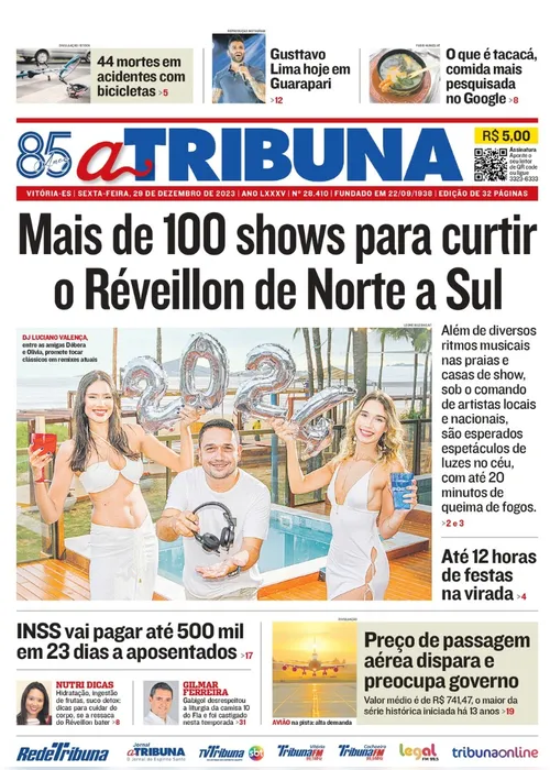 Imagem ilustrativa da imagem Confira os destaques do jornal A Tribuna desta sexta-feira