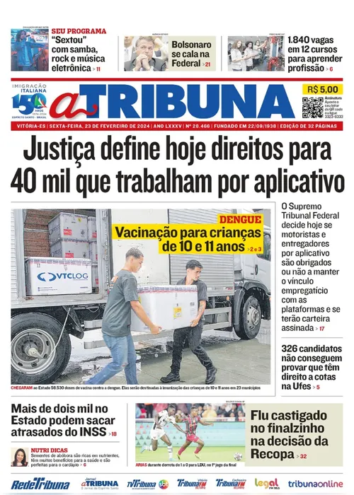 Imagem ilustrativa da imagem Confira os destaques do jornal A Tribuna desta sexta-feira