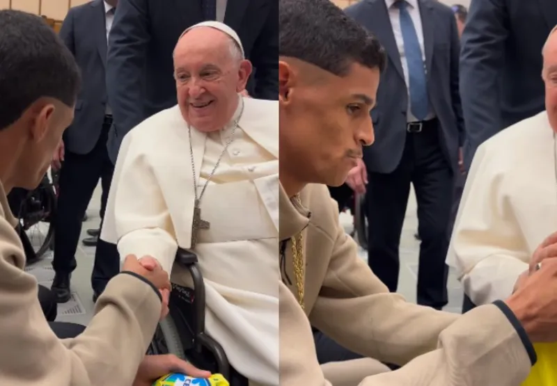 Além do aperto de mãos, o papa abençoou Luva de Pedreiro