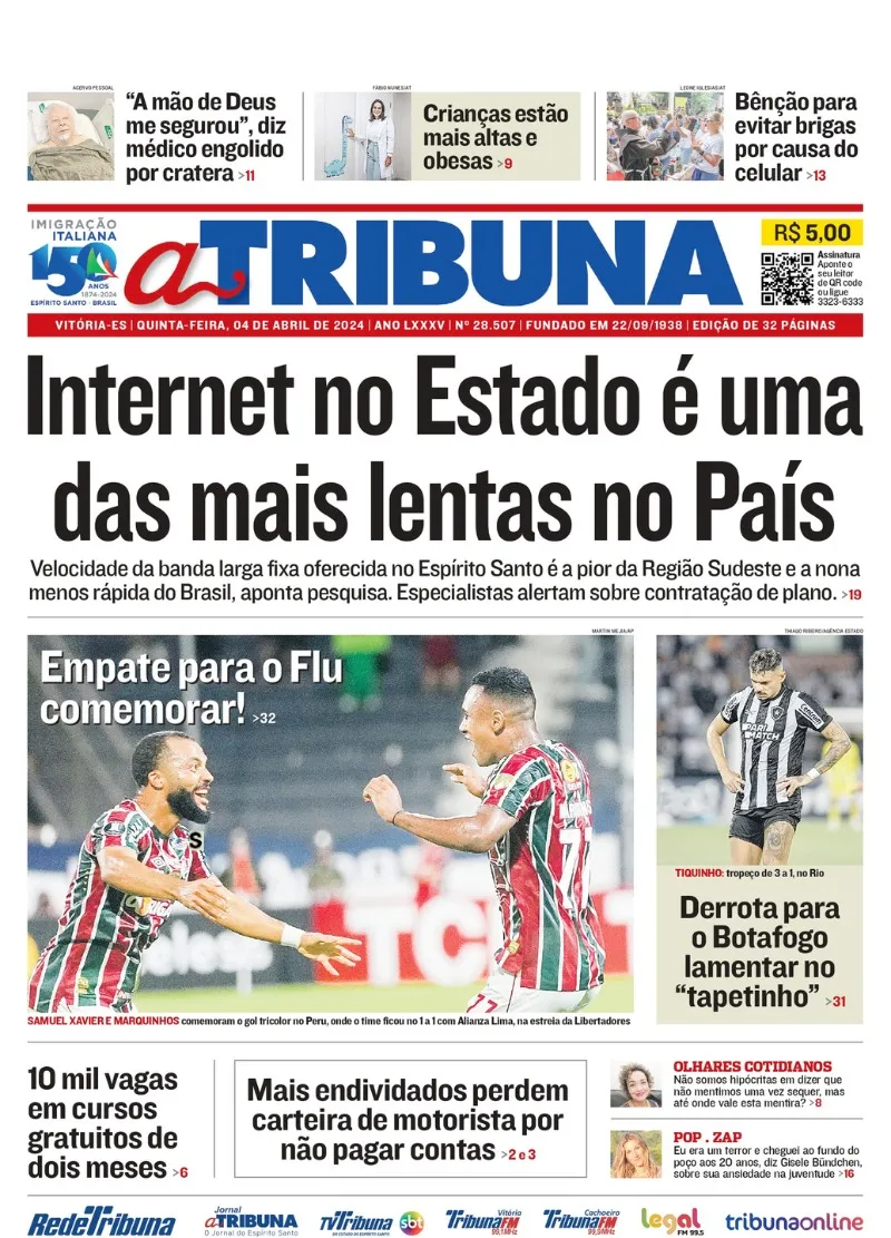 Imagem ilustrativa da imagem Confira os destaques do jornal A Tribuna desta quinta-feira