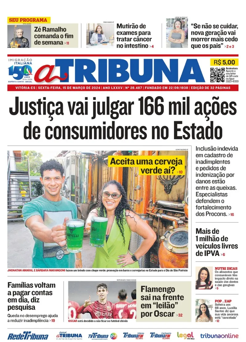 Imagem ilustrativa da imagem Confira os destaques do jornal A Tribuna desta sexta-feira