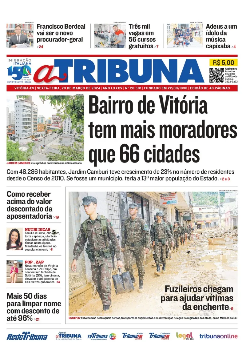 Imagem ilustrativa da imagem Confira os destaques do jornal A Tribuna desta sexta-feira