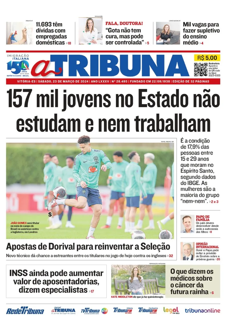 Imagem ilustrativa da imagem Confira os destaques do jornal A Tribuna deste sábado