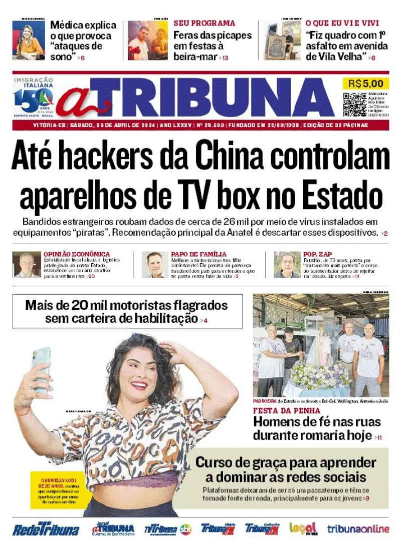 Imagem ilustrativa da imagem Confira os destaques do jornal A Tribuna deste sábado