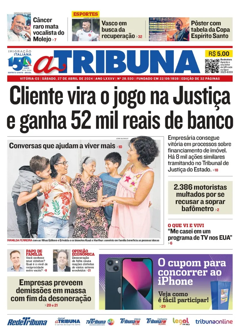 Imagem ilustrativa da imagem Confira os destaques do jornal A Tribuna deste sábado