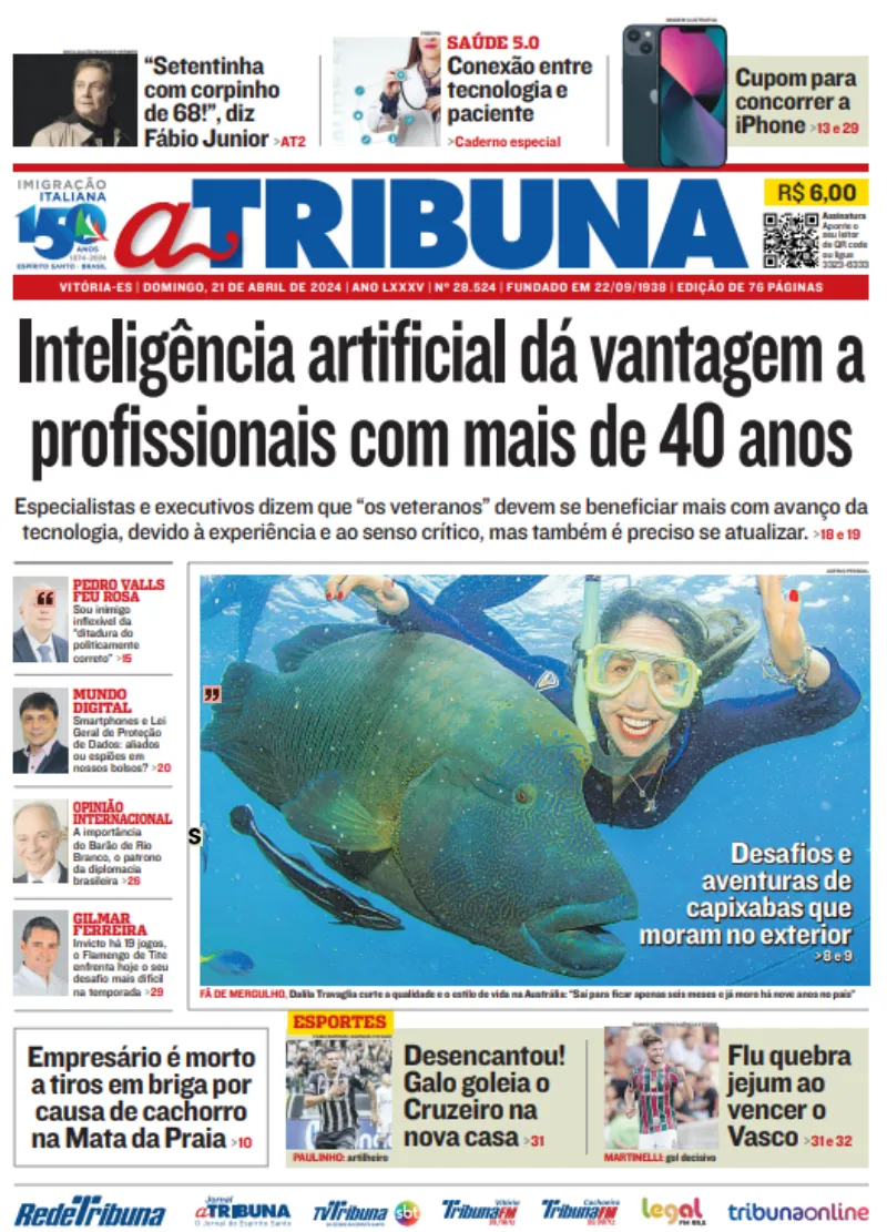 Imagem ilustrativa da imagem Veja os destaques do jornal A Tribuna deste domingo, dia 21 de abril