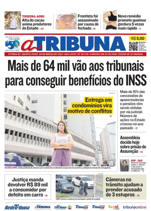 Imagem ilustrativa da imagem Confira os destaques do jornal A Tribuna desta quarta-feira