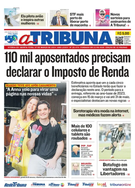 Imagem ilustrativa da imagem Confira os destaques do jornal A Tribuna desta quinta-feira