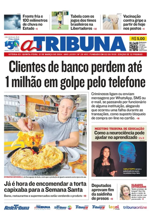 Imagem ilustrativa da imagem Confira os destaques do jornal A Tribuna desta quinta-feira