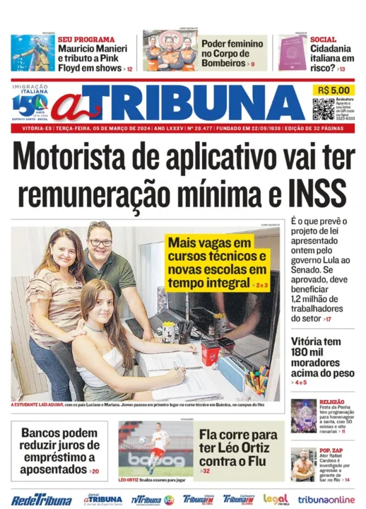 Imagem ilustrativa da imagem Confira os destaques do jornal A Tribuna desta terça-feira