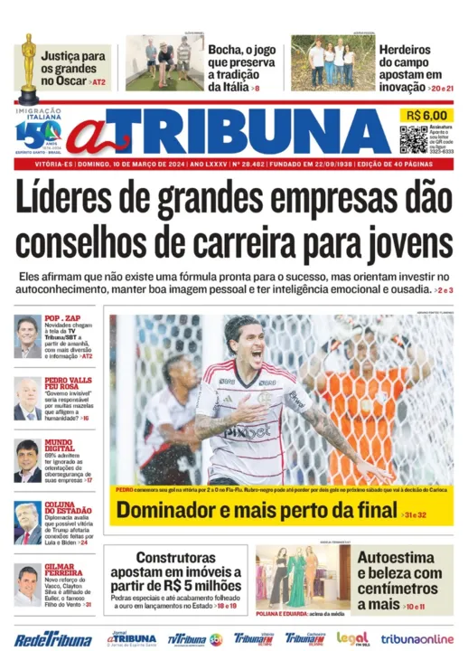 Imagem ilustrativa da imagem Confira os destaques do jornal A Tribuna deste domingo