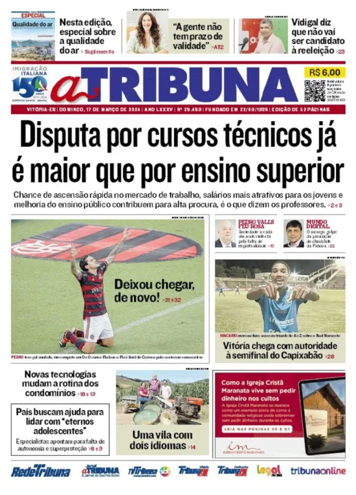 Imagem ilustrativa da imagem Confira os destaques do jornal A Tribuna deste domingo