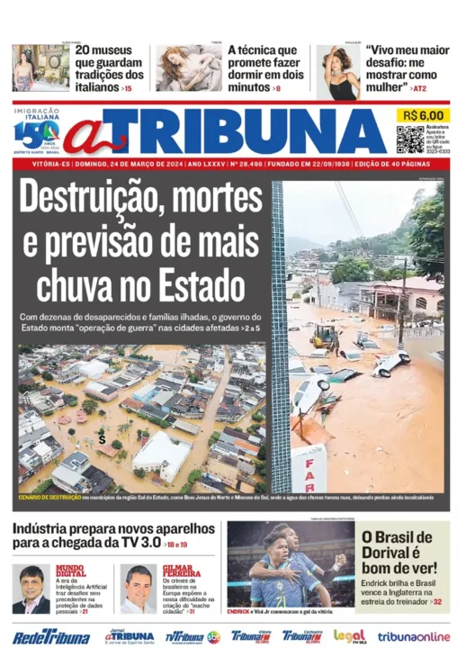 Imagem ilustrativa da imagem Confira os destaques do jornal A Tribuna deste domingo