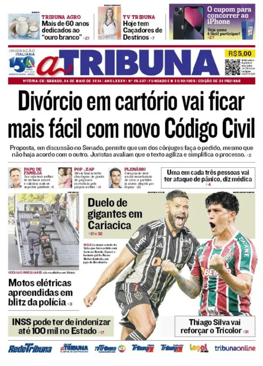 Imagem ilustrativa da imagem Confira os destaques do jornal A Tribuna deste sábado