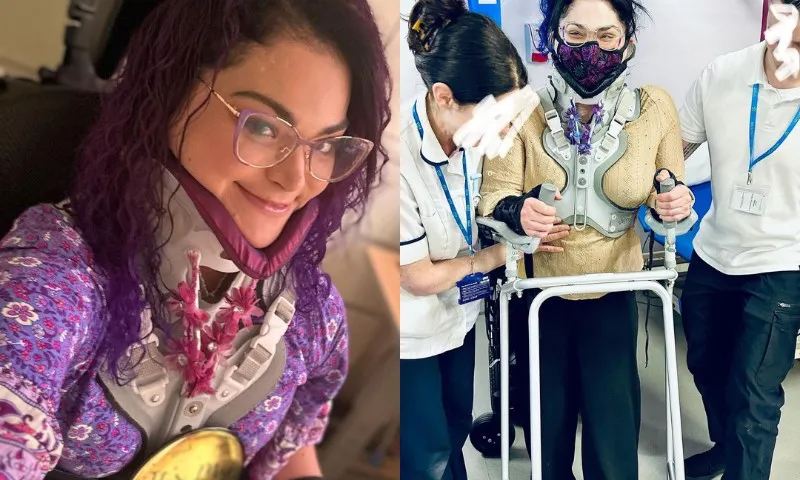 Imagem ilustrativa da imagem Mulher que vivia deitada por condição rara anda pela 1ª vez após cirurgia