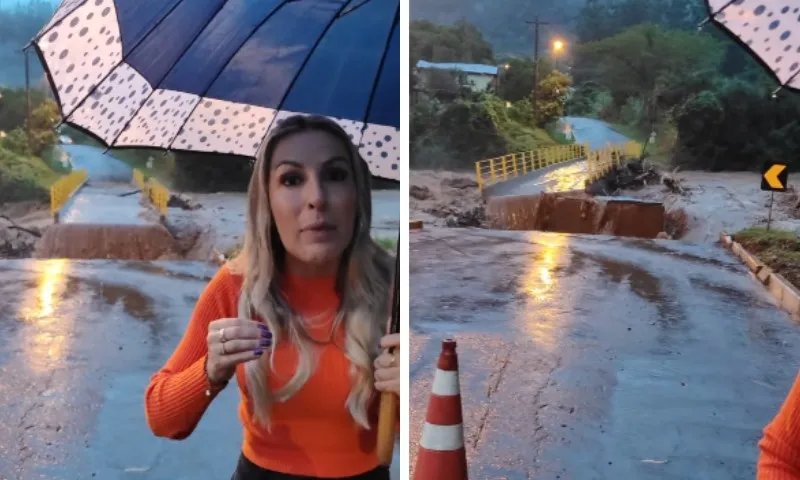 Imagem ilustrativa da imagem VÍDEO | Ponte é arrastada pela correnteza enquanto prefeita narra situação no RS