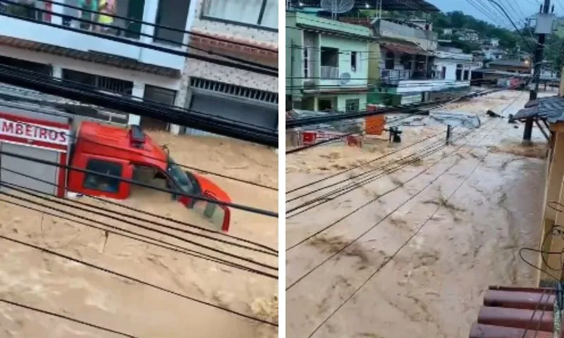 Imagem ilustrativa da imagem VÍDEO | Viatura do Corpo de Bombeiros é arrastada pela chuva em Mimoso do Sul